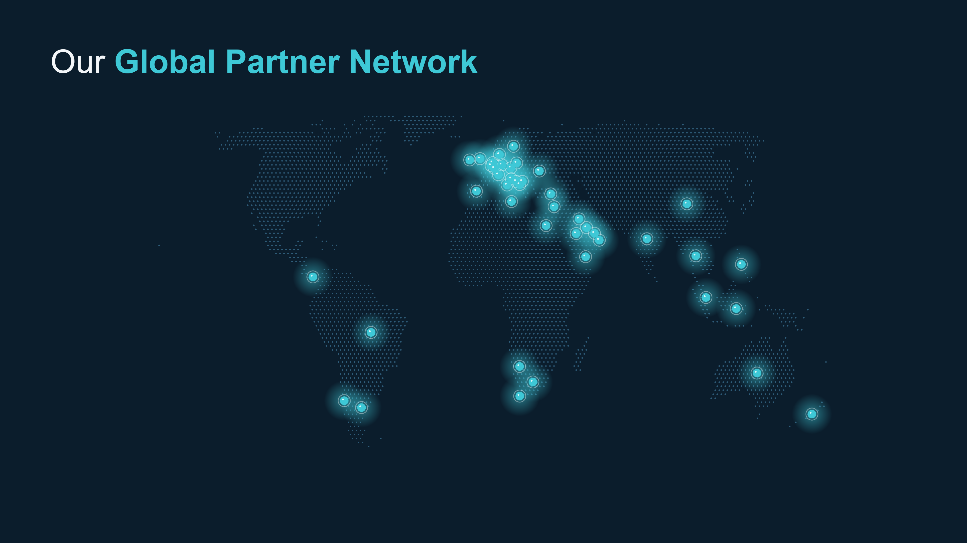 Map showing Psytech and Podium global partner locations across continents